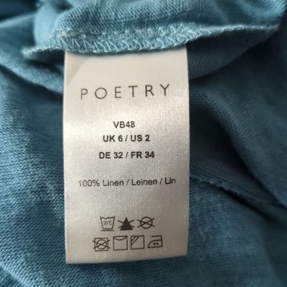 Poetry Blue Linen Asymmetric Layered T-Shirt‎ Size 2 - Picture 5 of 6